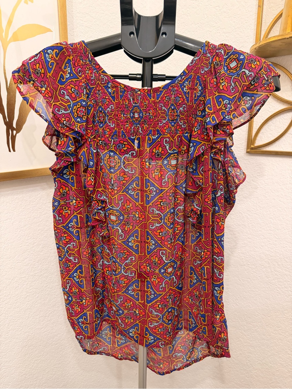 Anthropologie Woven Flutter Sleeve Multi~Color Blouse ~ Size 6 - Picture 1 of 4